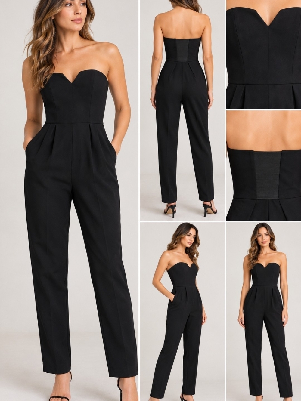 H&M Black Strapless Sweetheart Pleated-Waist Jumpsuit Size 2